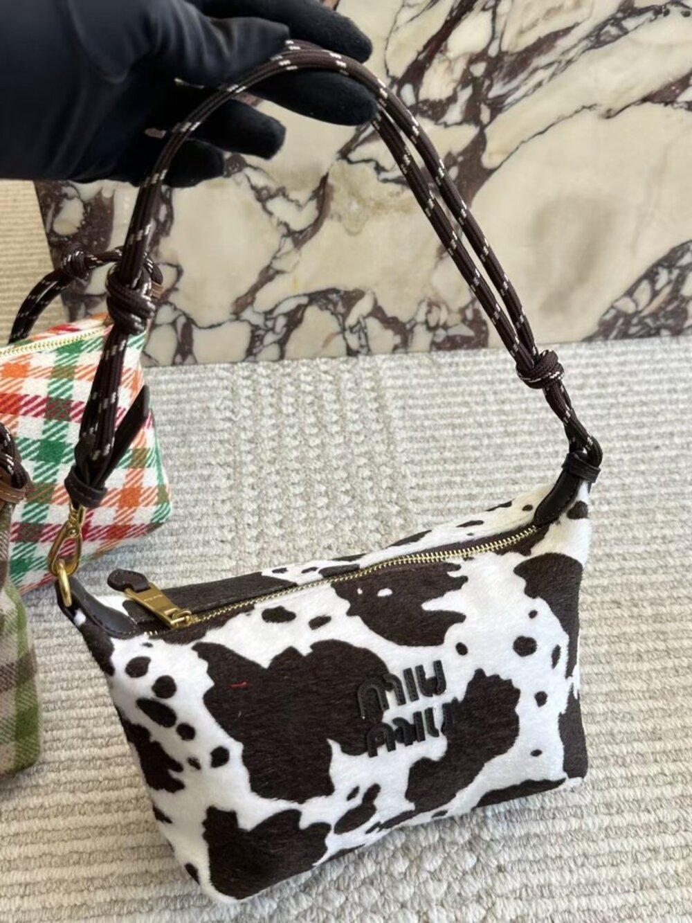 Miu Miu Black and White Patterned Shoulder Bag